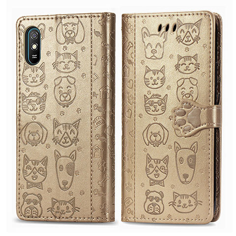 Coque Portefeuille Motif Fantaisie Livre Cuir Etui Clapet S03D pour Xiaomi Redmi 9AT Or