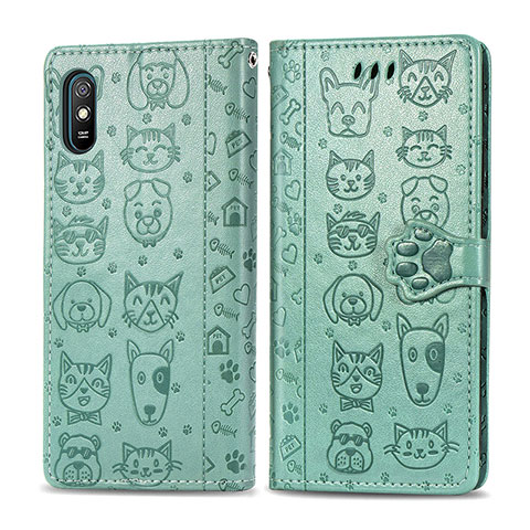 Coque Portefeuille Motif Fantaisie Livre Cuir Etui Clapet S03D pour Xiaomi Redmi 9AT Vert