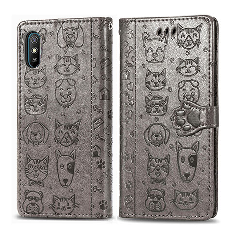 Coque Portefeuille Motif Fantaisie Livre Cuir Etui Clapet S03D pour Xiaomi Redmi 9i Gris