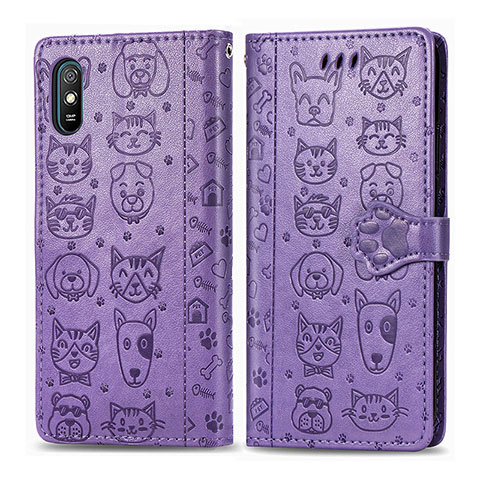 Coque Portefeuille Motif Fantaisie Livre Cuir Etui Clapet S03D pour Xiaomi Redmi 9i Violet