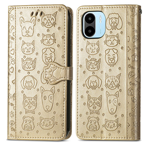 Coque Portefeuille Motif Fantaisie Livre Cuir Etui Clapet S03D pour Xiaomi Redmi A2 Or