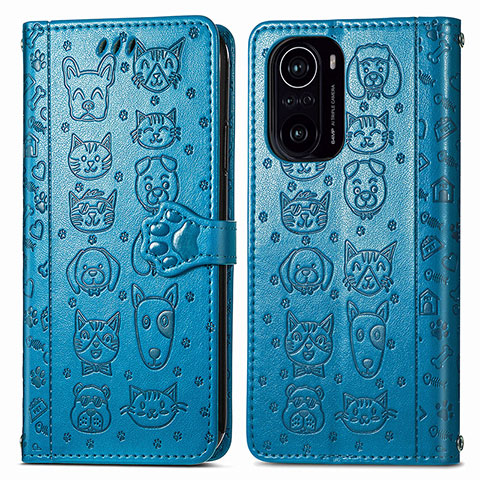 Coque Portefeuille Motif Fantaisie Livre Cuir Etui Clapet S03D pour Xiaomi Redmi K40 5G Bleu