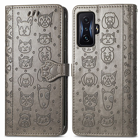 Coque Portefeuille Motif Fantaisie Livre Cuir Etui Clapet S03D pour Xiaomi Redmi K50 Gaming 5G Gris