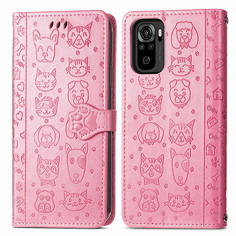 Coque Portefeuille Motif Fantaisie Livre Cuir Etui Clapet S03D pour Xiaomi Redmi Note 10 4G Rose