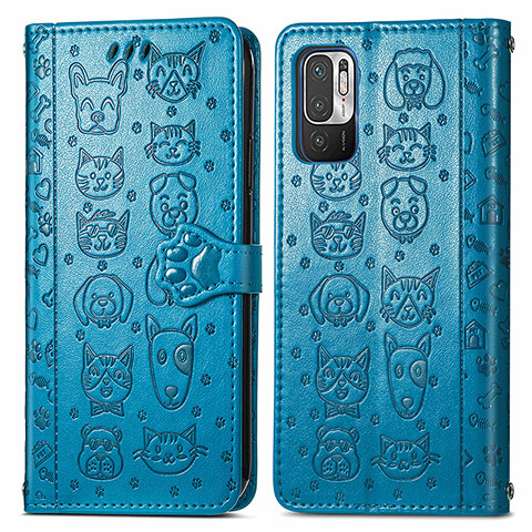 Coque Portefeuille Motif Fantaisie Livre Cuir Etui Clapet S03D pour Xiaomi Redmi Note 10 5G Bleu