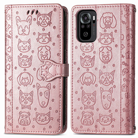 Coque Portefeuille Motif Fantaisie Livre Cuir Etui Clapet S03D pour Xiaomi Redmi Note 10S 4G Or Rose