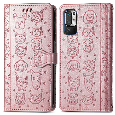 Coque Portefeuille Motif Fantaisie Livre Cuir Etui Clapet S03D pour Xiaomi Redmi Note 10T 5G Or Rose