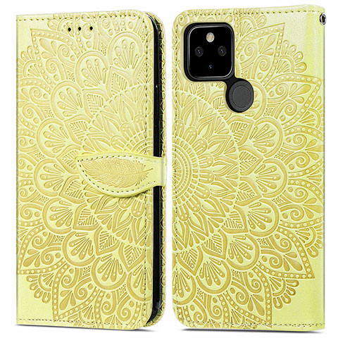 Coque Portefeuille Motif Fantaisie Livre Cuir Etui Clapet S04D pour Google Pixel 5a 5G Jaune