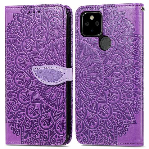 Coque Portefeuille Motif Fantaisie Livre Cuir Etui Clapet S04D pour Google Pixel 5a 5G Violet