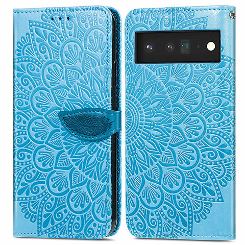 Coque Portefeuille Motif Fantaisie Livre Cuir Etui Clapet S04D pour Google Pixel 6 5G Bleu