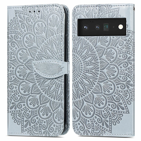 Coque Portefeuille Motif Fantaisie Livre Cuir Etui Clapet S04D pour Google Pixel 6 5G Gris