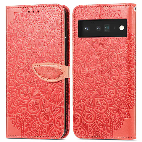 Coque Portefeuille Motif Fantaisie Livre Cuir Etui Clapet S04D pour Google Pixel 6 5G Rouge