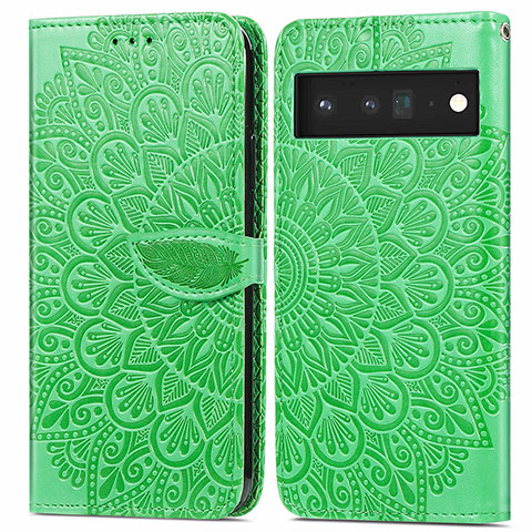 Coque Portefeuille Motif Fantaisie Livre Cuir Etui Clapet S04D pour Google Pixel 6 5G Vert