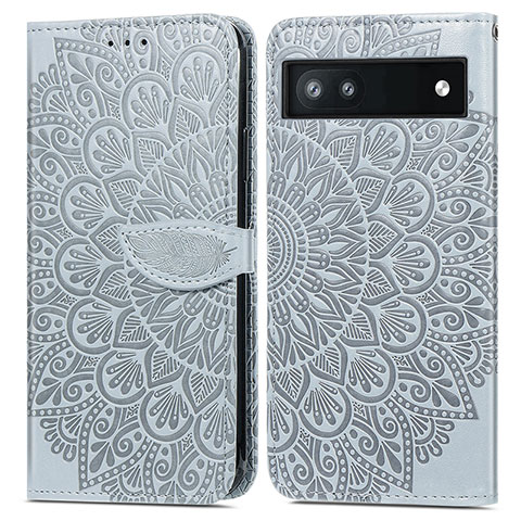 Coque Portefeuille Motif Fantaisie Livre Cuir Etui Clapet S04D pour Google Pixel 6a 5G Gris