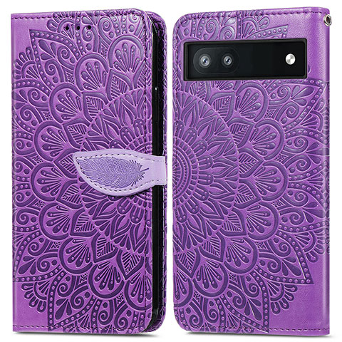 Coque Portefeuille Motif Fantaisie Livre Cuir Etui Clapet S04D pour Google Pixel 6a 5G Violet