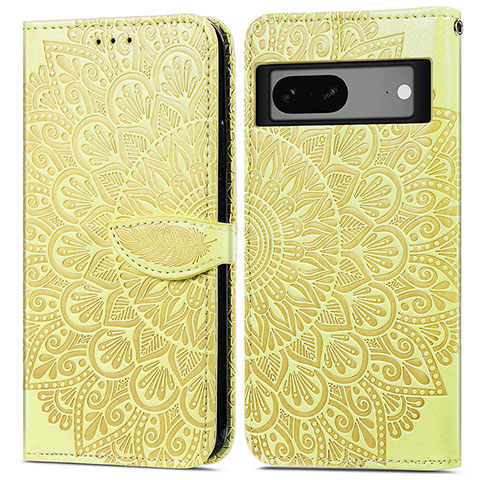 Coque Portefeuille Motif Fantaisie Livre Cuir Etui Clapet S04D pour Google Pixel 7 5G Jaune