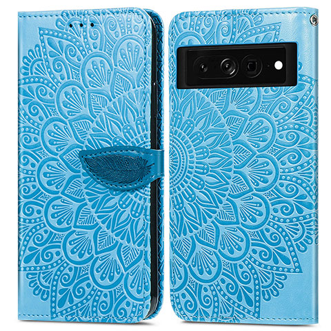 Coque Portefeuille Motif Fantaisie Livre Cuir Etui Clapet S04D pour Google Pixel 7 Pro 5G Bleu