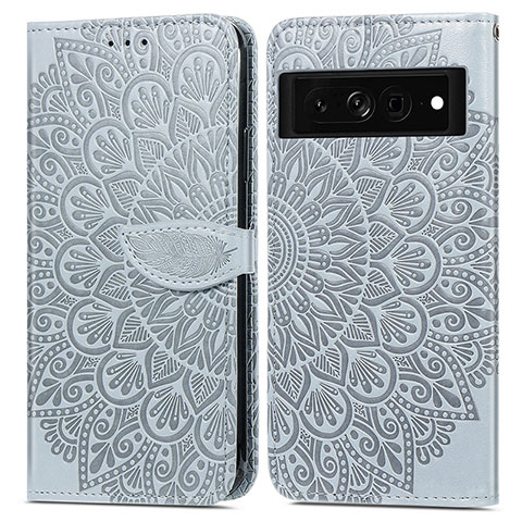 Coque Portefeuille Motif Fantaisie Livre Cuir Etui Clapet S04D pour Google Pixel 7 Pro 5G Gris