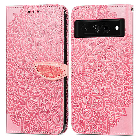 Coque Portefeuille Motif Fantaisie Livre Cuir Etui Clapet S04D pour Google Pixel 7a 5G Or Rose