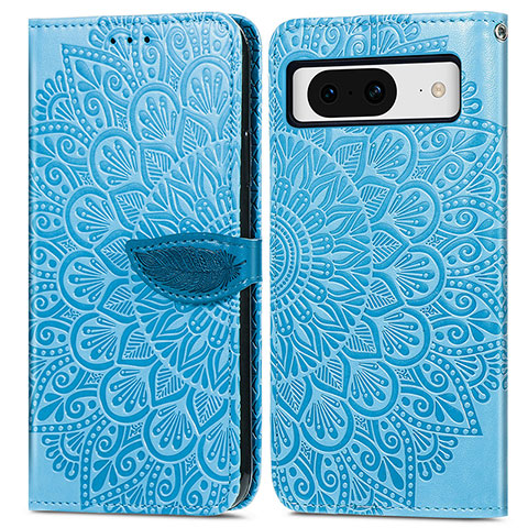 Coque Portefeuille Motif Fantaisie Livre Cuir Etui Clapet S04D pour Google Pixel 8 5G Bleu