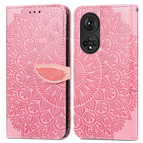 Coque Portefeuille Motif Fantaisie Livre Cuir Etui Clapet S04D pour Huawei Honor 50 5G Or Rose