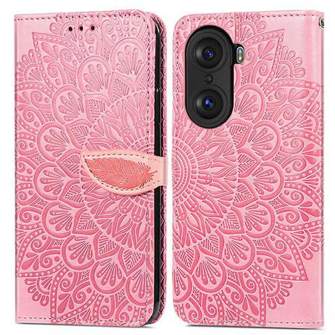 Coque Portefeuille Motif Fantaisie Livre Cuir Etui Clapet S04D pour Huawei Honor 60 5G Or Rose