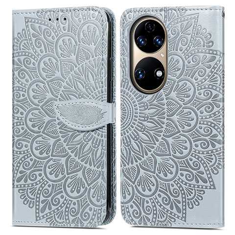 Coque Portefeuille Motif Fantaisie Livre Cuir Etui Clapet S04D pour Huawei P50 Gris