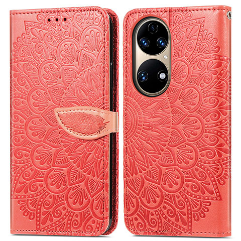 Coque Portefeuille Motif Fantaisie Livre Cuir Etui Clapet S04D pour Huawei P50 Pro Rouge