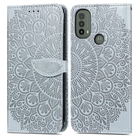 Coque Portefeuille Motif Fantaisie Livre Cuir Etui Clapet S04D pour Motorola Moto E30 Gris