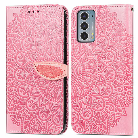 Coque Portefeuille Motif Fantaisie Livre Cuir Etui Clapet S04D pour Motorola Moto Edge 20 5G Or Rose