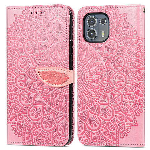 Coque Portefeuille Motif Fantaisie Livre Cuir Etui Clapet S04D pour Motorola Moto Edge 20 Lite 5G Or Rose