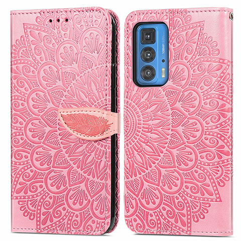 Coque Portefeuille Motif Fantaisie Livre Cuir Etui Clapet S04D pour Motorola Moto Edge S Pro 5G Or Rose