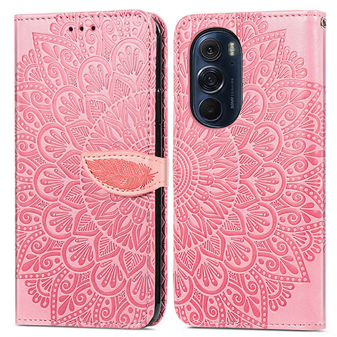 Coque Portefeuille Motif Fantaisie Livre Cuir Etui Clapet S04D pour Motorola Moto Edge X30 5G Or Rose