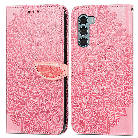 Coque Portefeuille Motif Fantaisie Livre Cuir Etui Clapet S04D pour Motorola Moto G200 5G Or Rose