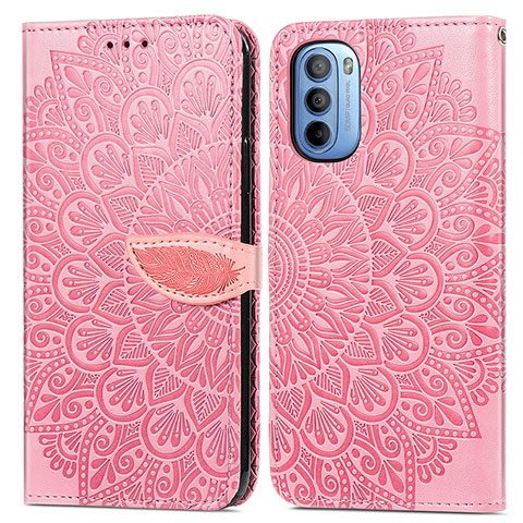 Coque Portefeuille Motif Fantaisie Livre Cuir Etui Clapet S04D pour Motorola Moto G31 Or Rose