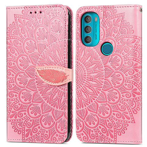 Coque Portefeuille Motif Fantaisie Livre Cuir Etui Clapet S04D pour Motorola Moto G71 5G Or Rose