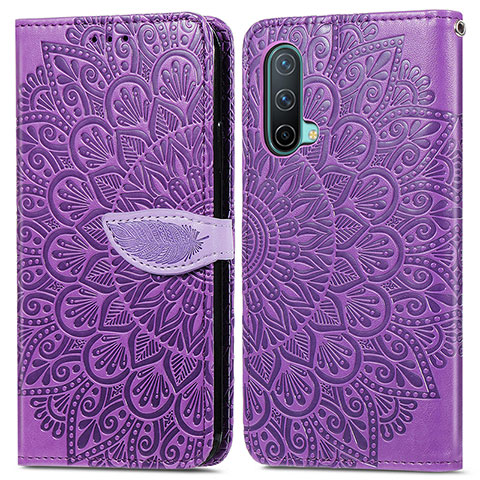 Coque Portefeuille Motif Fantaisie Livre Cuir Etui Clapet S04D pour OnePlus Nord CE 5G Violet