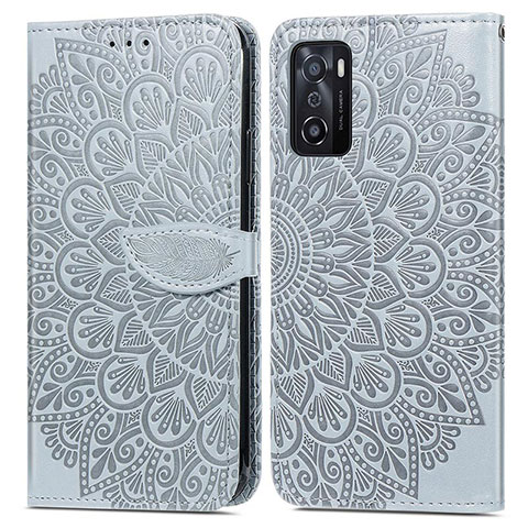 Coque Portefeuille Motif Fantaisie Livre Cuir Etui Clapet S04D pour Oppo A55S 5G Gris