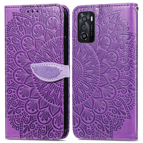 Coque Portefeuille Motif Fantaisie Livre Cuir Etui Clapet S04D pour Oppo A55S 5G Violet