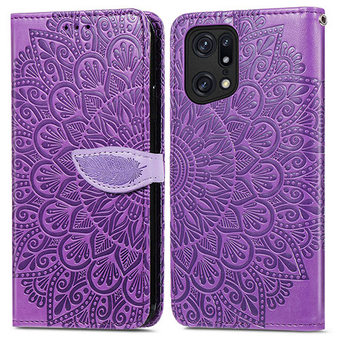 Coque Portefeuille Motif Fantaisie Livre Cuir Etui Clapet S04D pour Oppo Find X5 5G Violet