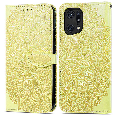 Coque Portefeuille Motif Fantaisie Livre Cuir Etui Clapet S04D pour Oppo Find X5 Pro 5G Jaune