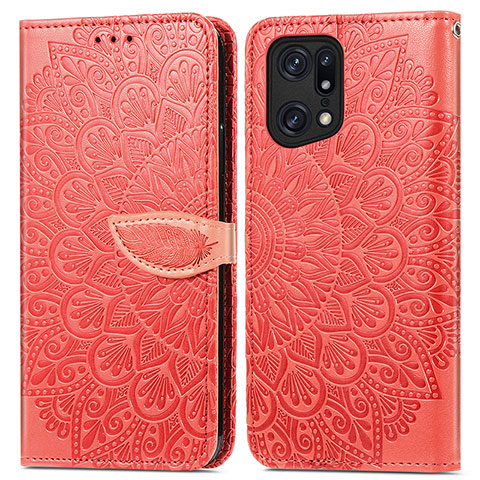 Coque Portefeuille Motif Fantaisie Livre Cuir Etui Clapet S04D pour Oppo Find X5 Pro 5G Rouge