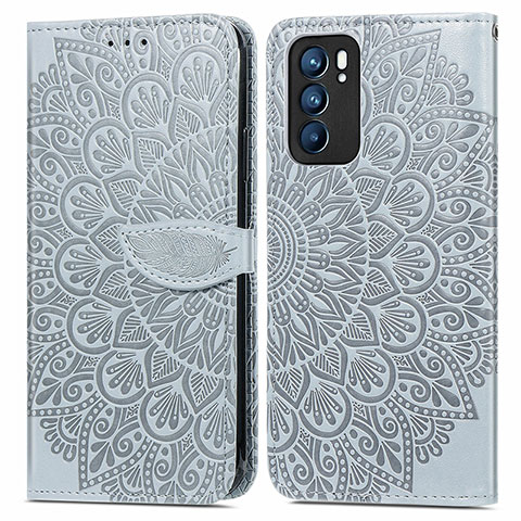 Coque Portefeuille Motif Fantaisie Livre Cuir Etui Clapet S04D pour Oppo Reno6 5G Gris