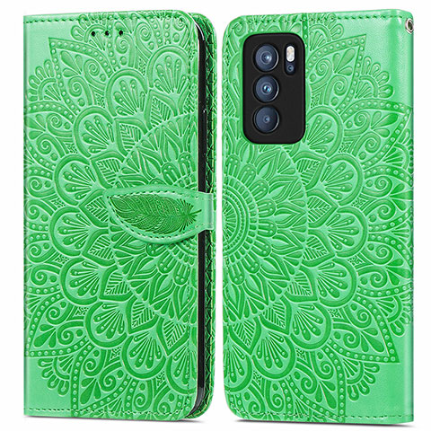 Coque Portefeuille Motif Fantaisie Livre Cuir Etui Clapet S04D pour Oppo Reno6 Pro 5G India Vert