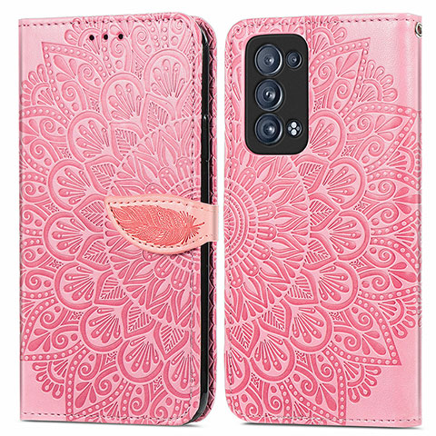 Coque Portefeuille Motif Fantaisie Livre Cuir Etui Clapet S04D pour Oppo Reno6 Pro 5G Or Rose