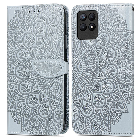 Coque Portefeuille Motif Fantaisie Livre Cuir Etui Clapet S04D pour Realme 8i Gris