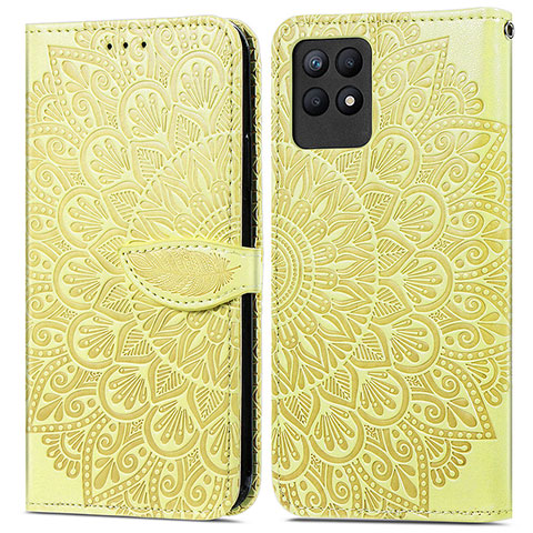 Coque Portefeuille Motif Fantaisie Livre Cuir Etui Clapet S04D pour Realme 8i Jaune