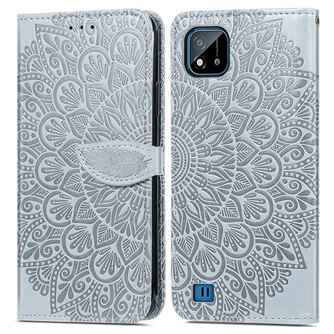 Coque Portefeuille Motif Fantaisie Livre Cuir Etui Clapet S04D pour Realme C11 (2021) Gris