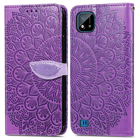 Coque Portefeuille Motif Fantaisie Livre Cuir Etui Clapet S04D pour Realme C11 (2021) Violet