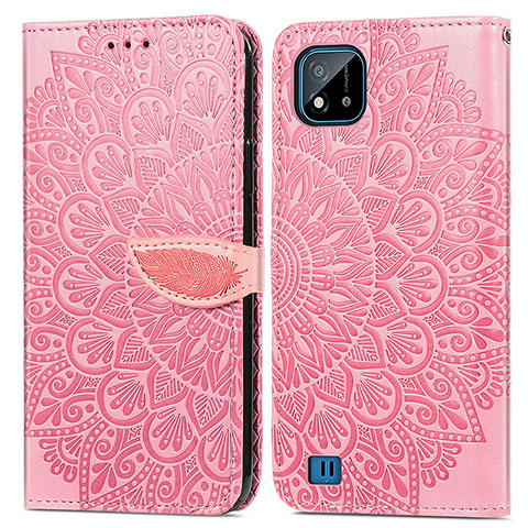 Coque Portefeuille Motif Fantaisie Livre Cuir Etui Clapet S04D pour Realme C20 Or Rose